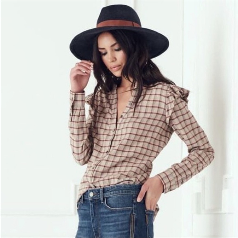 PAIGE Jenelle Plaid Ruffle Button Down Top